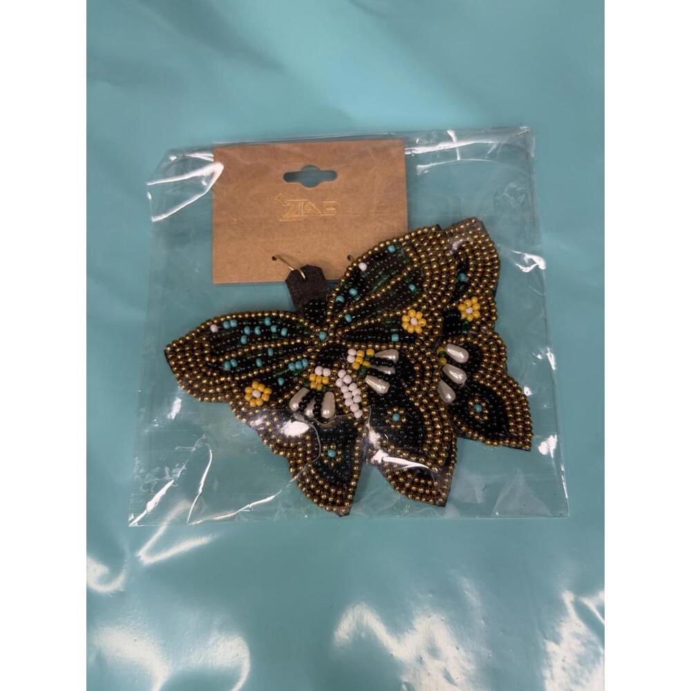 Zad Butterfly Earrings Women NWT Dangle Beaded Black Teal Gold White Yellow - Picture 6 of 7